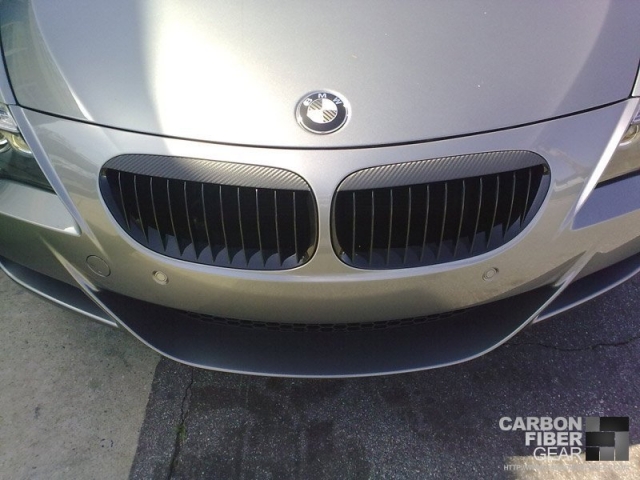 BMW M6 with 3M carbon fiber DI-NOC vinyl installed on front bumper